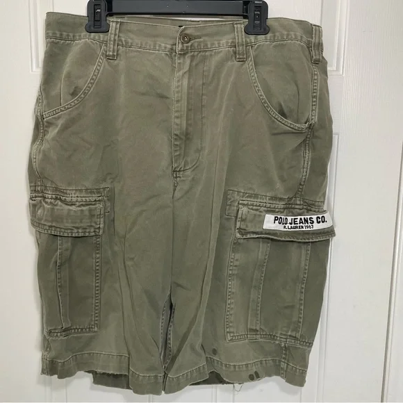 Polo Jeans Co. Ralph Lauren Distressed Faded Utility Cargo Shorts Men‎ 36 Green - Picture 2 of 5